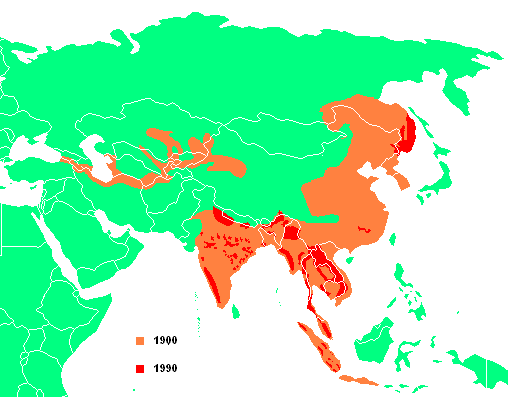 Distribution range of tigers.